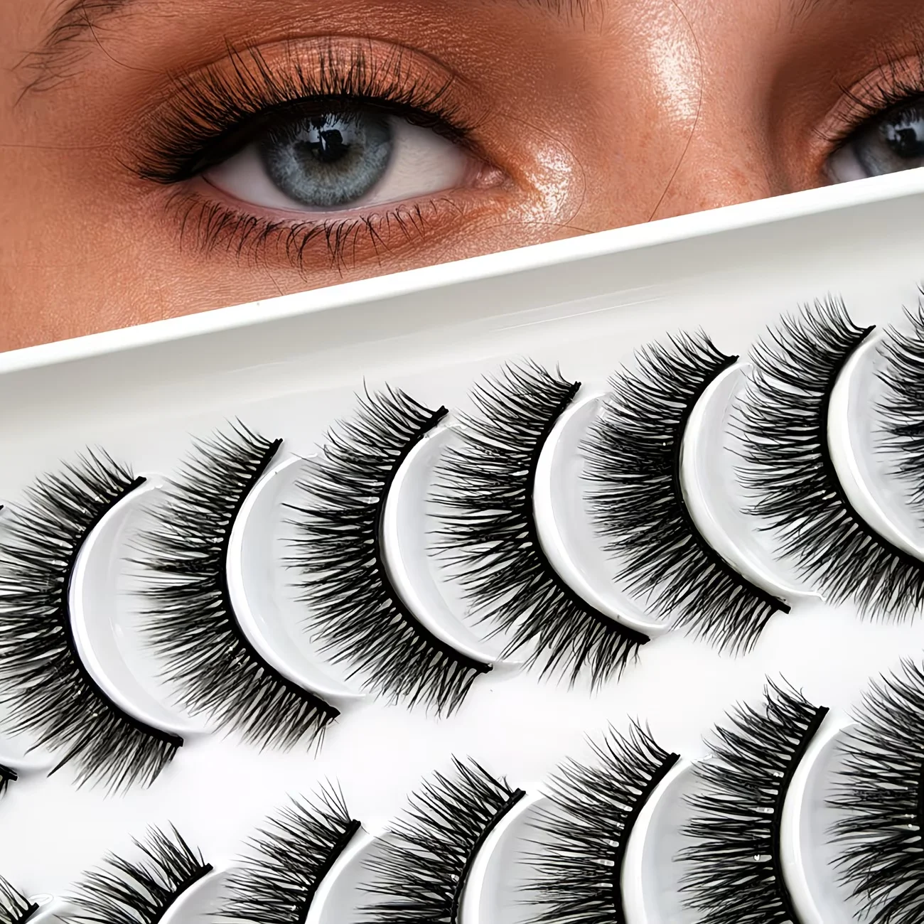 ‌ 10 paires de faux cils naturels – Style volumineux et bouclé, fabriqués à la main, avec design pré-courbé pour un usage quotidien, légers