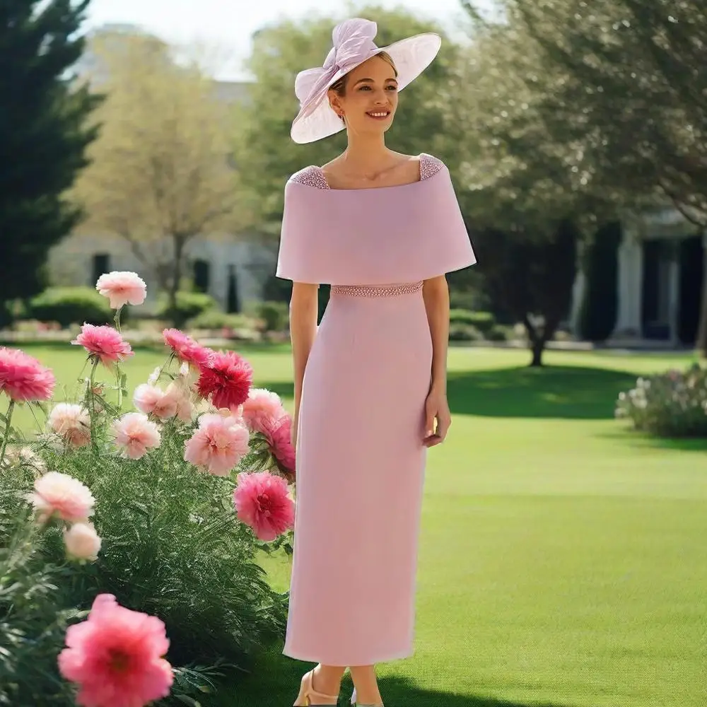 

Elegant Mother of the Bride Dresses Square Neck Short Sleeves Customized Wedding Party Gowns Beadings Mermaid فساتين ال