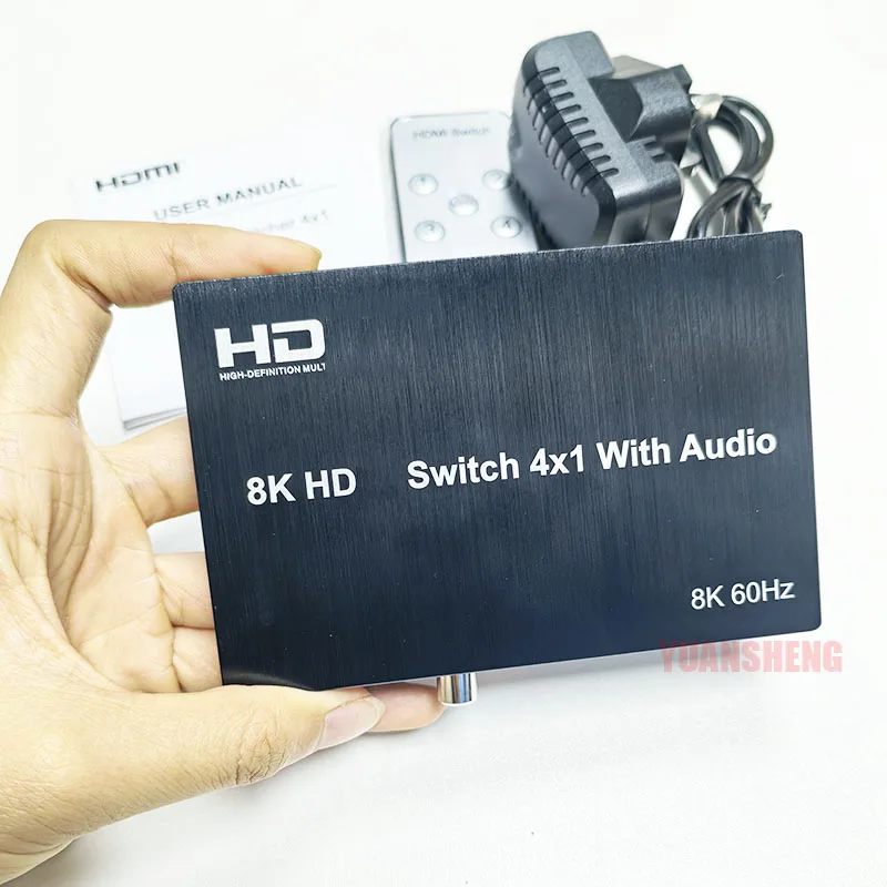 

8K 60 Гц HDMI-совместимый переключатель 4x1 с аудиоэкстрактором eARC Переключатель 4K 120 Гц для ARC SPDIF + коаксиальный + 3,5 мм аудиовыход 48 Гбит/с HDR