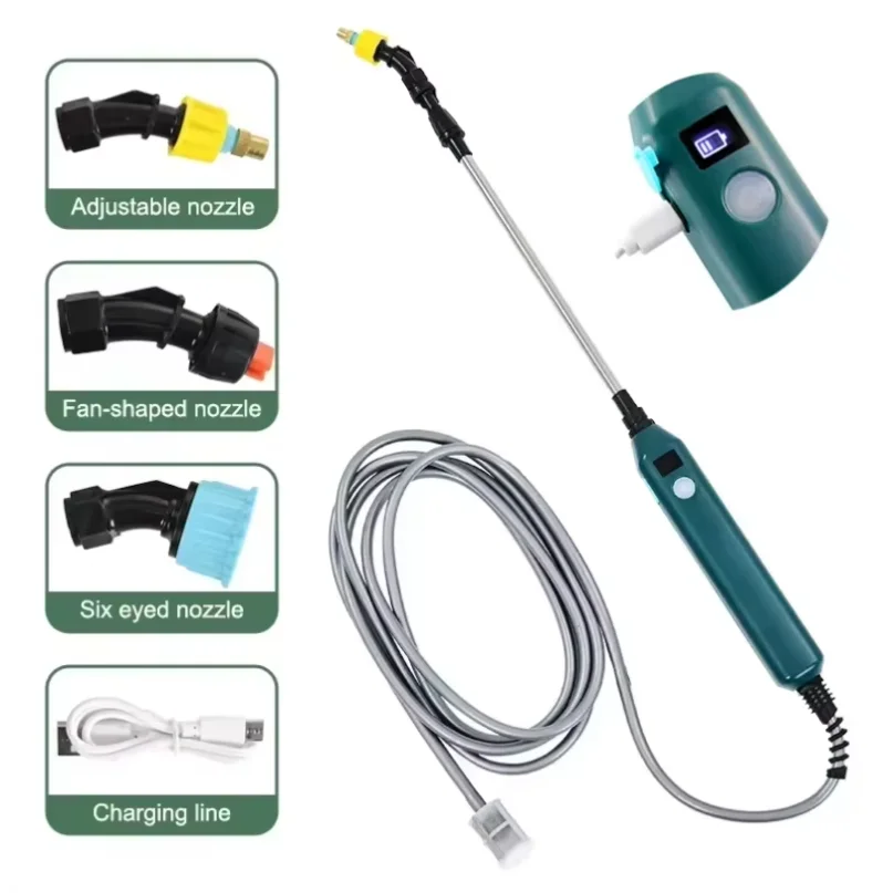 Electric Garden Sprayer, High Pressure Portable Gardening Tool with 3 Mist Nozzles for Plant Watering Irrigation 2400mAh
