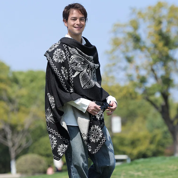 Autumn and Winter New Cape Shawl Warm Men's Hot Selling Split Cape Travel Driving Multi-purpose Poncho Cloak Coat Gift P6