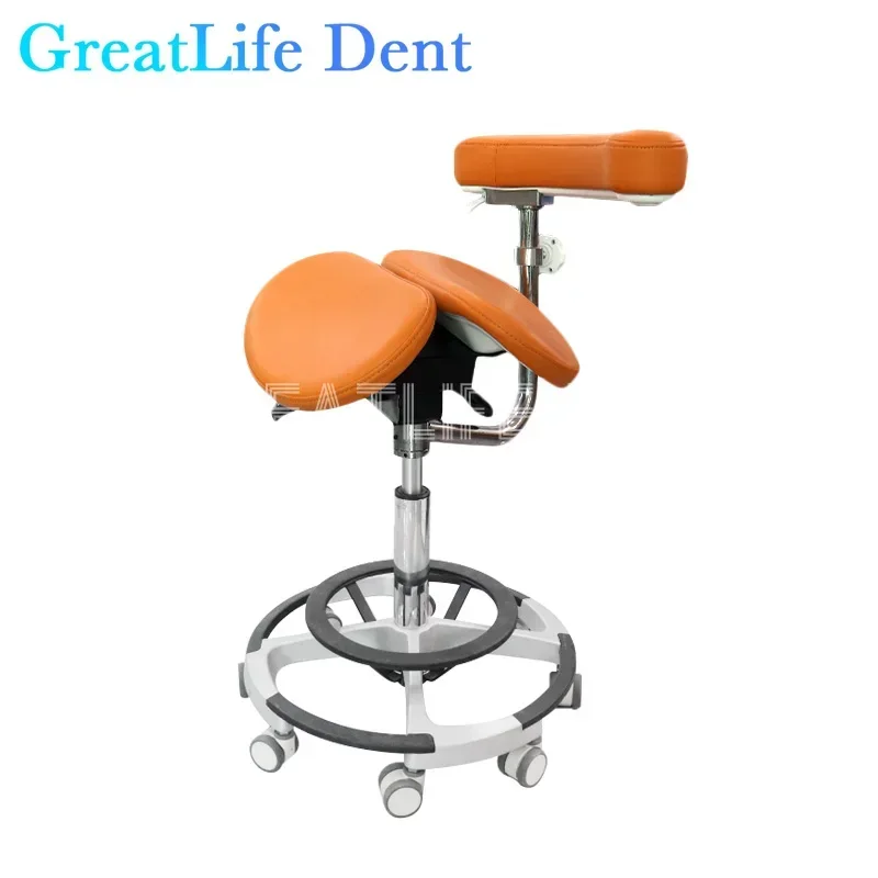 GreatLife Dental Ergonomic Beauty Salon Barber Tattoo PU Saddle Foot Pedal lifting Swivel Adjustable Mute Wheel Doctor Chair