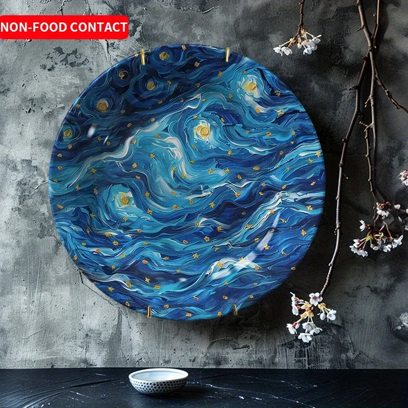1pc Van Gogh Starry Night Art Ceramic Decorative Plate - Hand-Painted Celestial Night Sky Design, Non-Food Contact Home &