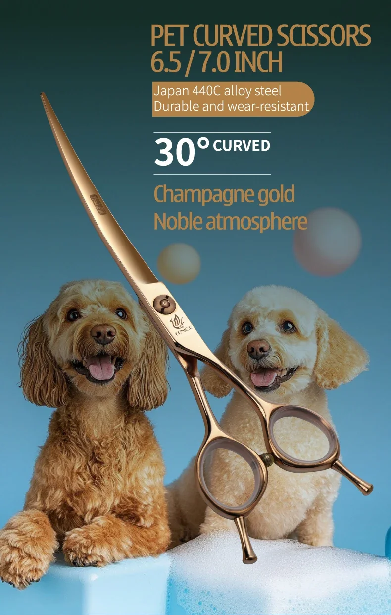 Fenice Professionelle 6,25/6,75 Zoll Gebogene Tierpflege-Schere mit Gezahnter Klinge und Säge für Hunde und Katzen JP440C – Detail 2