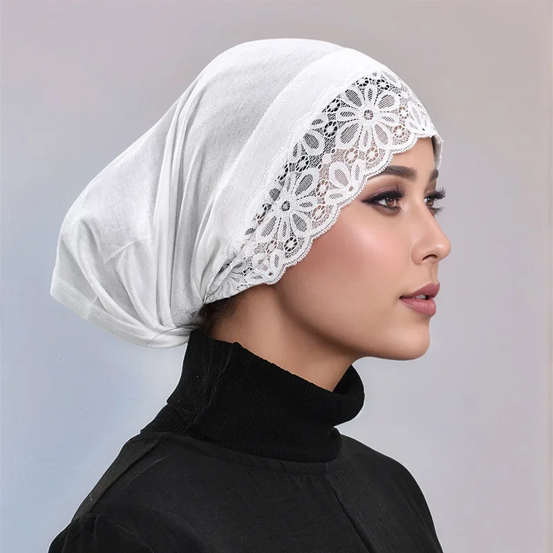 

Muslim Women Turban Inner Hat Hijab Scarf Flower Lace Cap Headwear Underscarf Islam Ninja Headscarf Wrap Bonnet Hair Care Cover