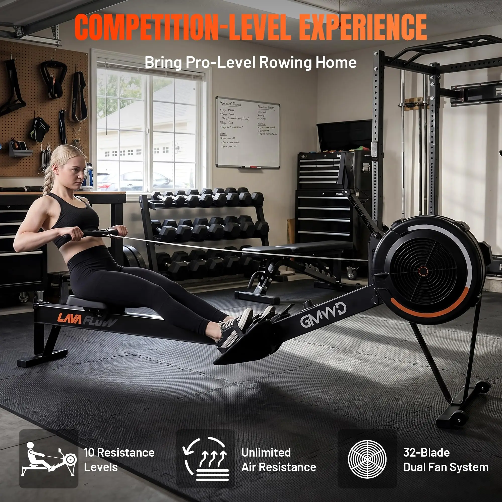Air Rowing Machines for Home, 10-Level Adjustable Resistance Professional Rower Machine with Performance Monitor