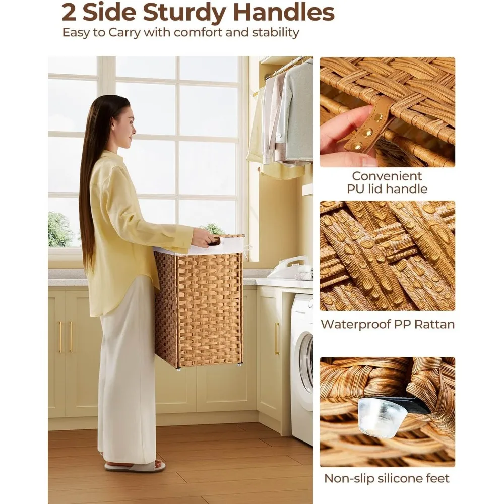 سلة غسيل من الخيزران قابلة للطي سعة 110 لتر مع غطاء و2 كيس بطانة قابل للإزالة، لا يتطلب التجميع #4