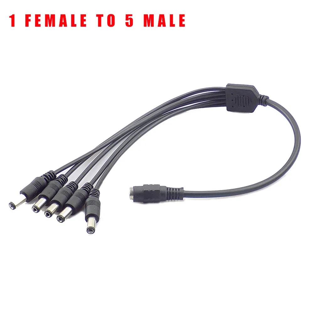 DC Power Supply Adapter 12V Pigtail 2.1*5.5mm 1 Female to 5 Male Splitter Cable Plug for CCTV Camera DVR NVR C3