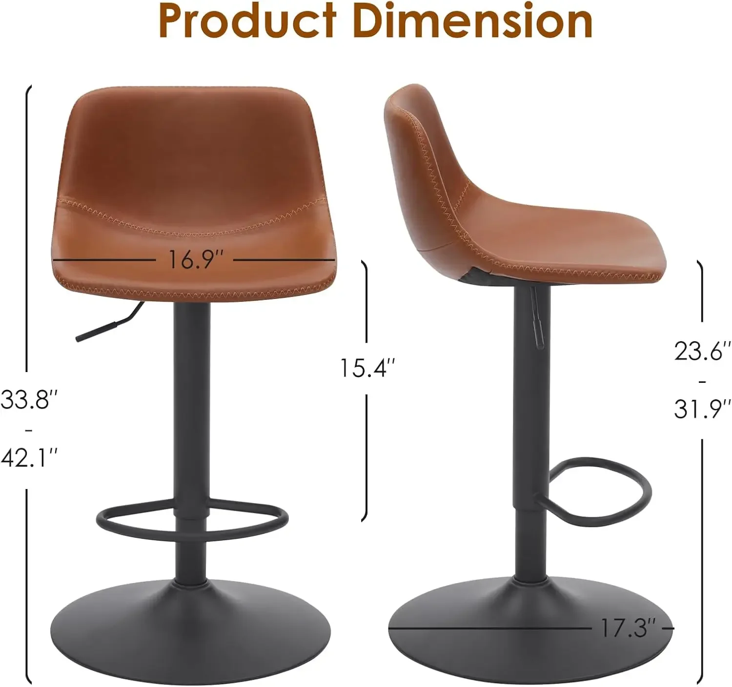 Stools Set of 2, Mid Century Modern Swivel Bar Stools, Industrial Bar Height Stools with Back Support Counter Height