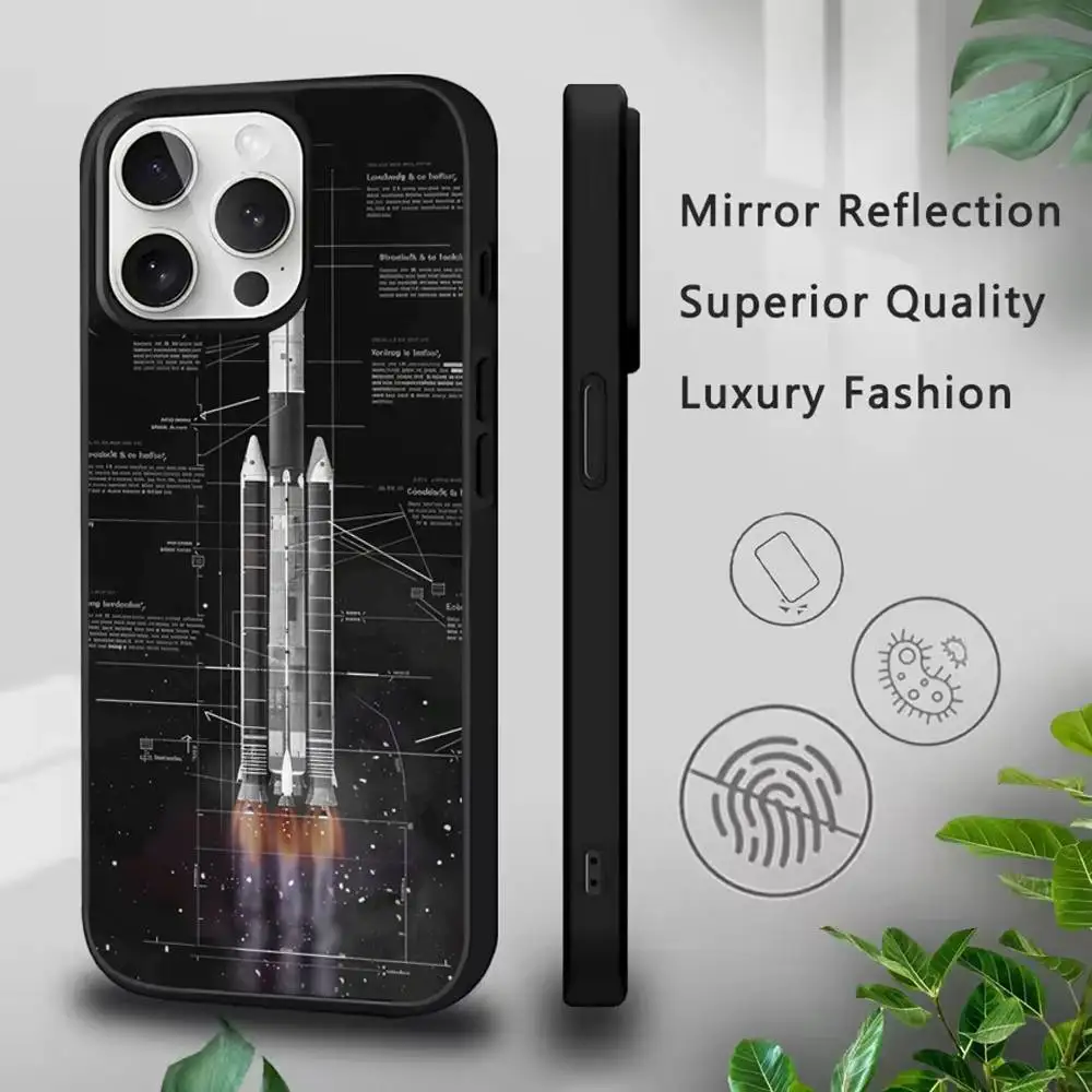 Capa de telefone via satélite Space Rocket para iPhone 17,16,15,14,13,12,11,Pro,Max,Plus,Mini,SE4,E Carregamento sem fio magnético Magsafe