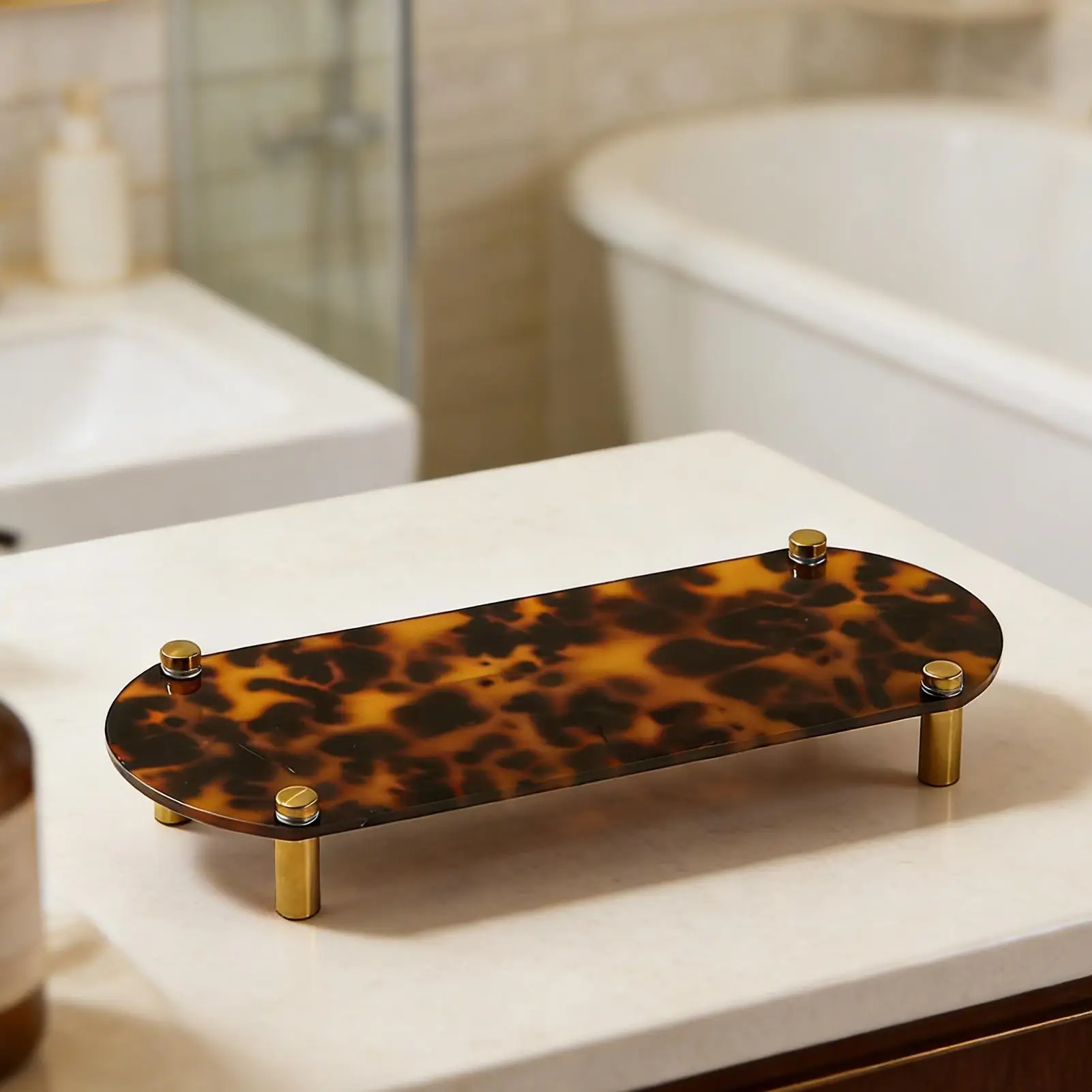 Bathroom Counter Tray Tortoiseshell Acrylic Decor Bathroom Sink Tray For Family Friends Men Women Home Indoor Bedside Entryway