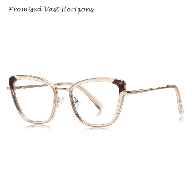 Montatura in acciaio inossidabile alla moda laminata in due colori TR Rim Dual Tone Anti luce blu Lente Plano per donna Montatura per occhiali miopia