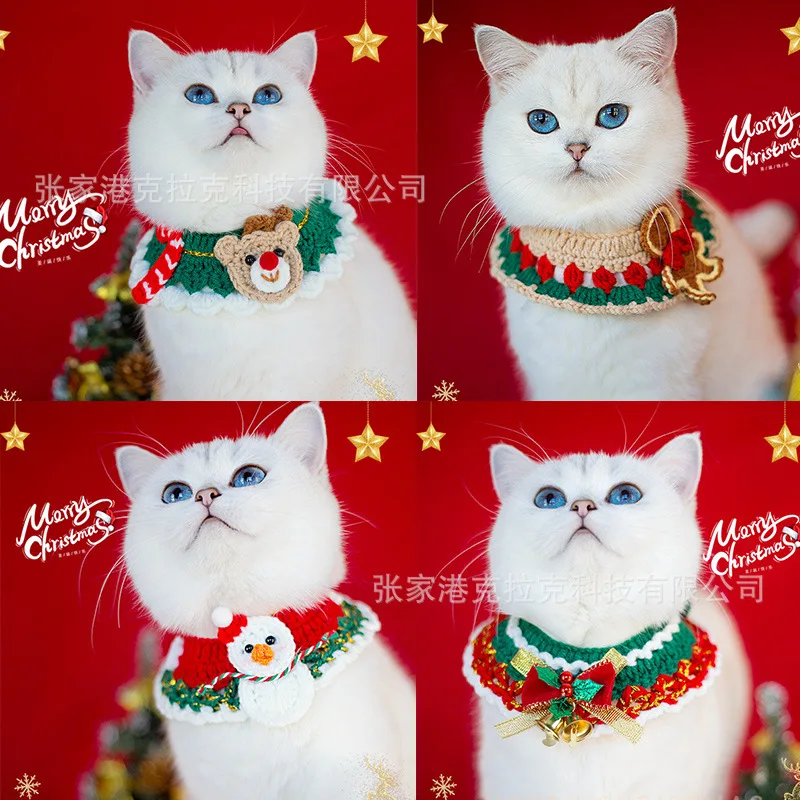 Christmas Pets Cosplay Pet Necklaces Cat And Dog Yarn Decorations Scarves Collars Hand Woven Reindeer Elderly People