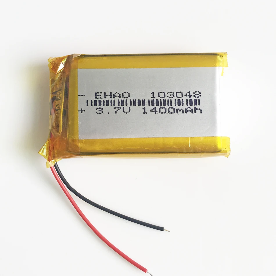 Akumulator LiPo 3,7 V 1400 mAh 103048   + Wtyczka JST 2Pin do MP3 GPS DVD Rejestrator telefonu komórkowego Gra wideo PAD E-books