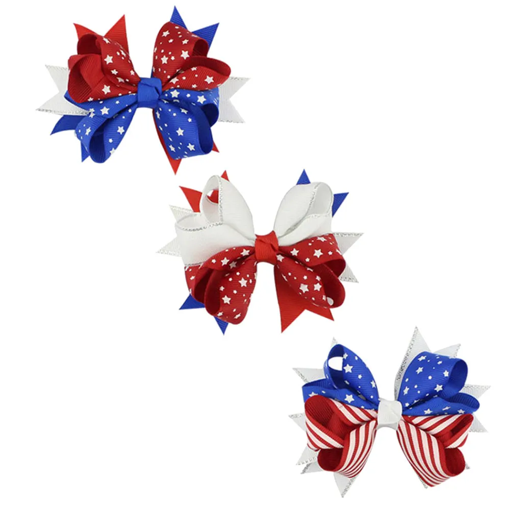 

3Pcs Usa Patriotic Bowknot Hair Clips Premium Flag Pattern Hairpins for Independence Day National Flag Day Festival Party Sparky