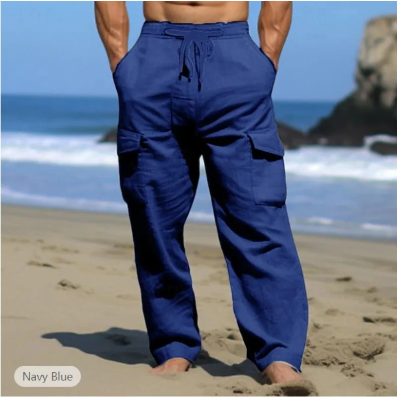 Men's Summer Trousers Drawstring Multi-pocket Straight Flat Comfortable Breathable Outdoor Daily Fashion Trousers