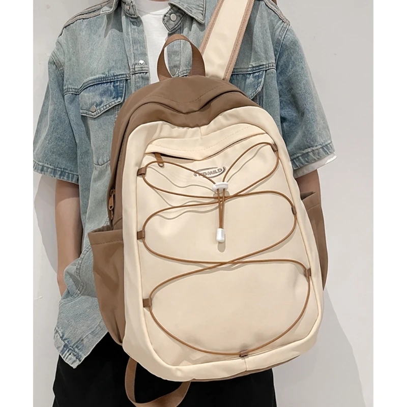 Harajuku Fashion Contrast Color Backpack for School Student Large Capacity Laptop Bag Travel Daypack with Bungee Cord