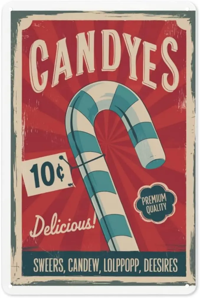 Retro Candy Shop Tin Sign 8X12IN Vintage Metal Wall Art for Kitchen, Bakery & 1950s Diner Theme Decor