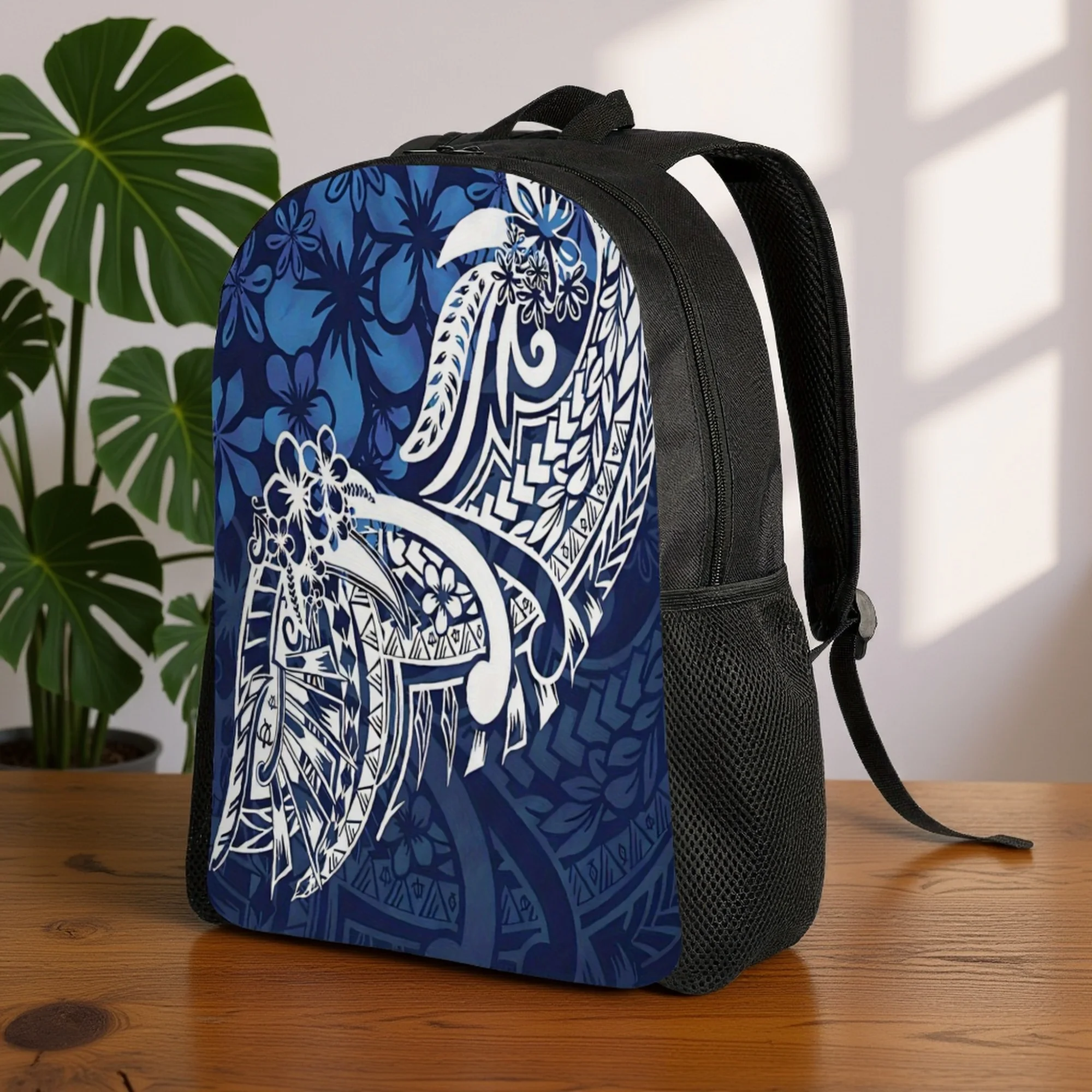 Mochila con diseño de ramo de flores grandes de estilo tribal polinesio hawaiano, mochila escolar de gran capacidad adecuada para la escuela secundaria
