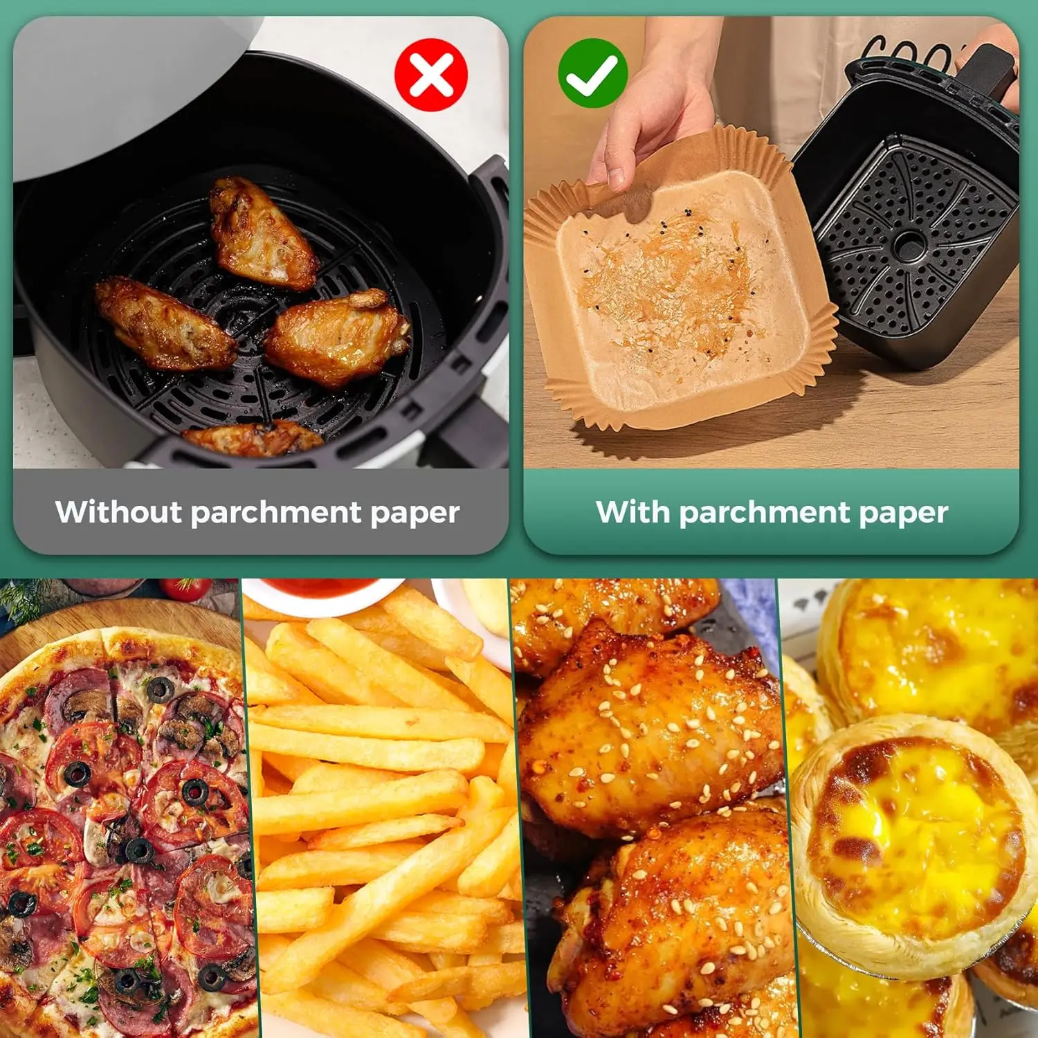 50/200PCS Kitchens Accessories Air Fryer Paper Kitchen Utensils Disposable Square Round Pastry Molds BBQ Plate Non-stick Pad