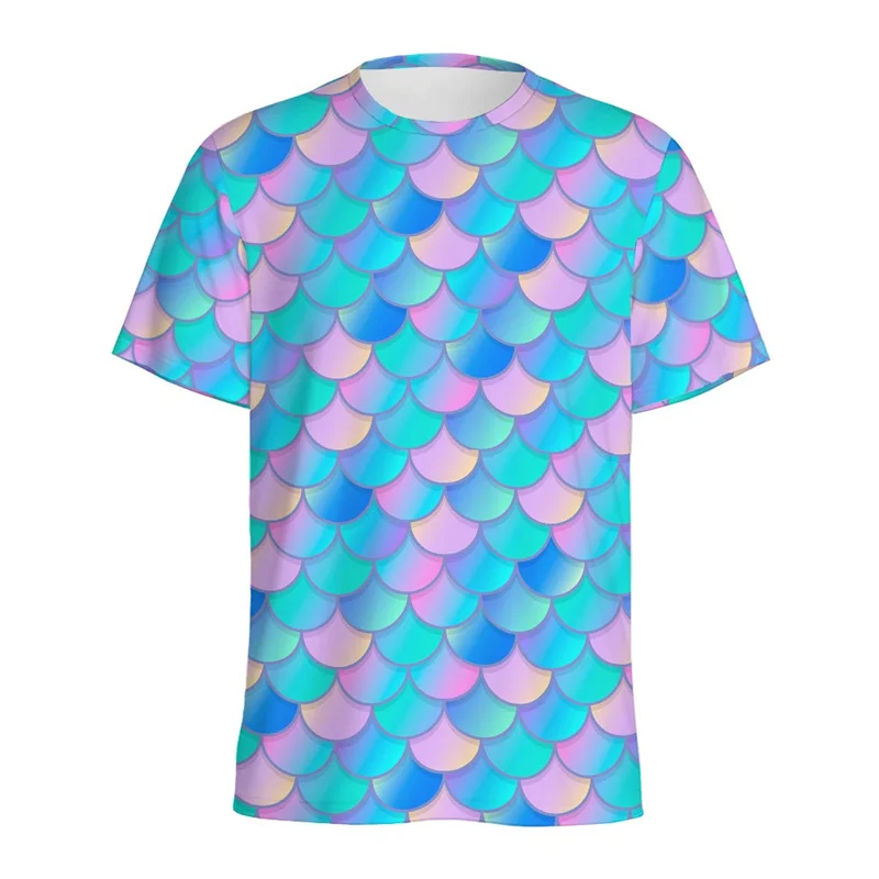 Colorful Fish Scales Pattern T-shirt For Men Summer Round Neck Short Sleeve 3d Printed Graphic Tees Women Streetwear T Shirts