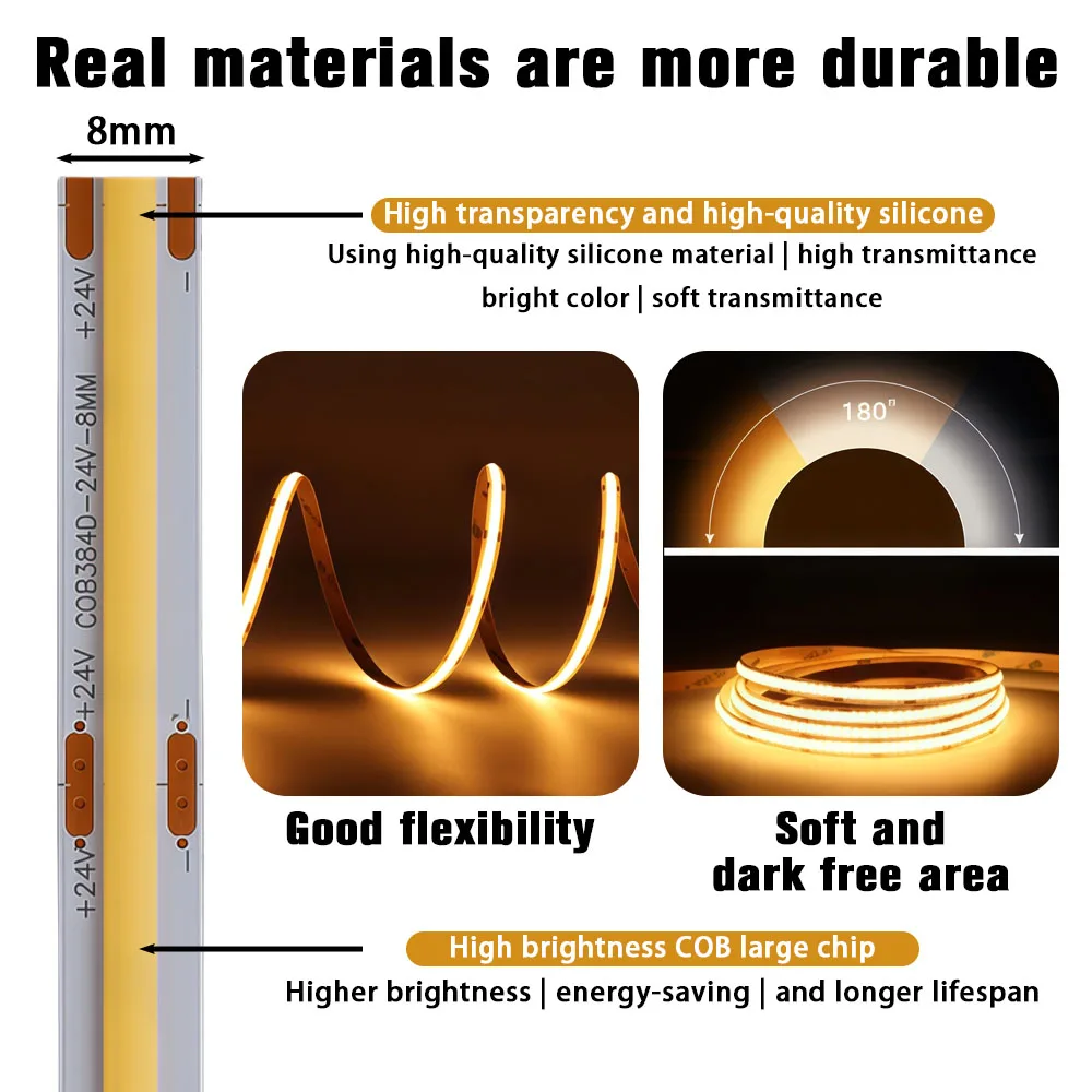 10m LED-stripverlichting Lineair dimbaar 24V COB LED Hoge dichtheid flexibel tape Lint 3000K 4000K & 6500K voor kamerdecoratie