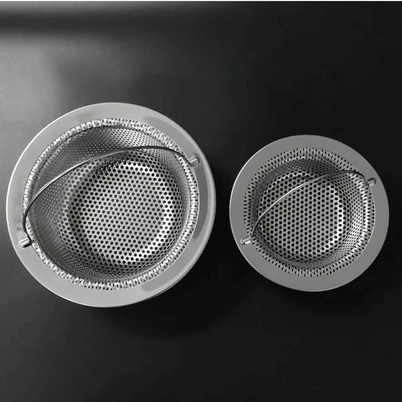 3 Sizes 304 Stainless Steel Sink Filter with Handle Fine Mesh Sink Strainer Kitchen Deep Light Style Food Hair Srceen Drains