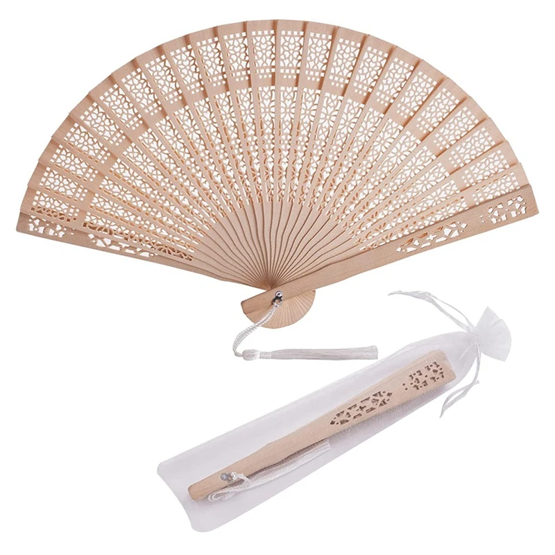 20 Sets Wooden Hand Fan Wooden Folding Fan With Gift Bags And Thank You Tag And Tassels