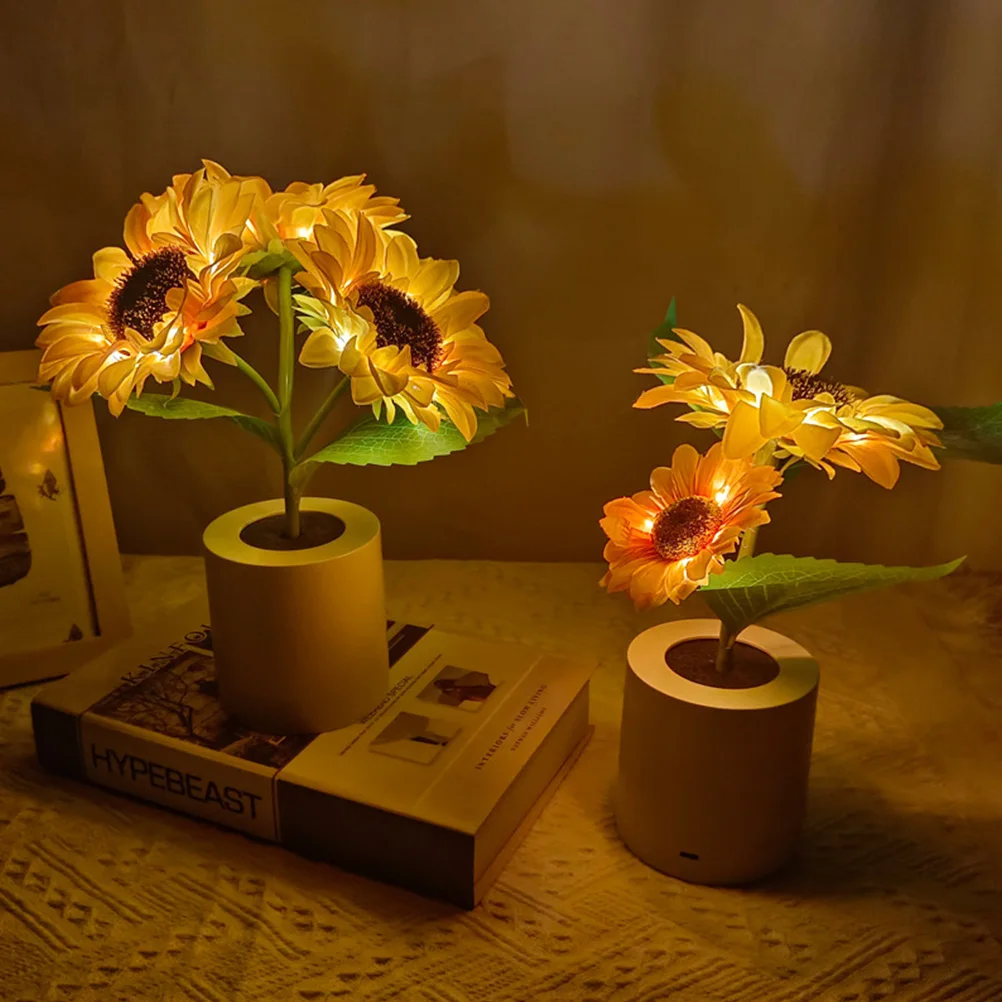 

Sunflower Night Bedroom Night Stand Lamp For Bedroom Bedside Tabletop LED Small Retro Desk Lamp White Plastic Silk