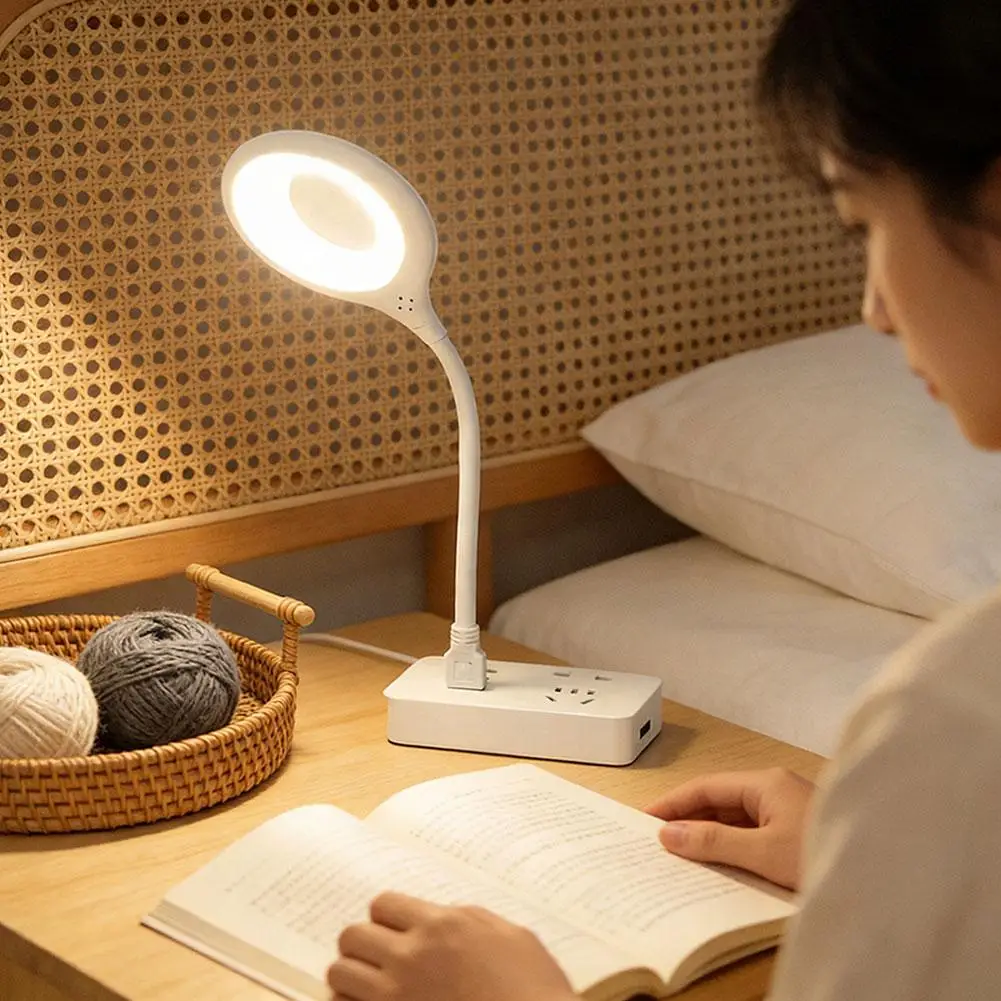 USB Plug-in LED Desk Lamp, Foldable Dimmable Gooseneck Eye Protection Reading Light with 3 Color Modes for Bedroom, Office