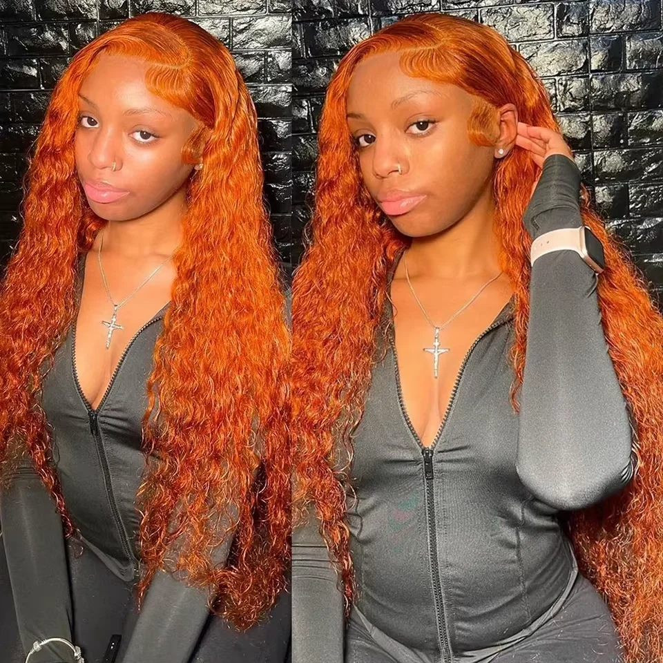 30 36 Inch Curly Orange Ginger Human Hair Wig 100% For Women Water Wave Lace Front Wig 13X4 13X6 Hd Lace Deep Wave Frontal Wigs