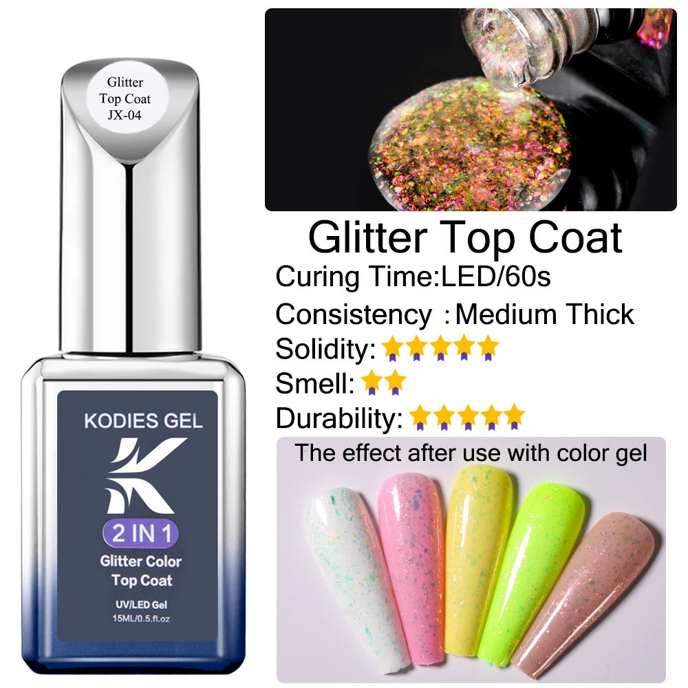 KODIES GEL Chameleon Opal Top Coat UV Gel Nail Polish Sparkle Glitter Aurora Gel Finish Sealer Holographic Nails Art Manicure