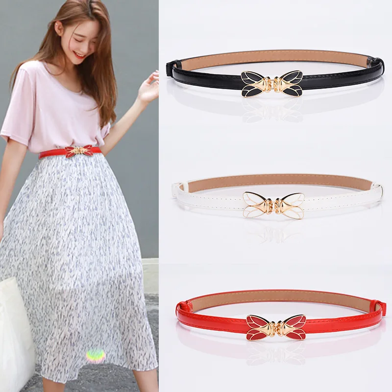 

Butterfly Buckle Black Ladies Belts For Jeans Shirt Fashion Women‘s Waist Decorative Narrow Adjustable 54cm to 92cm