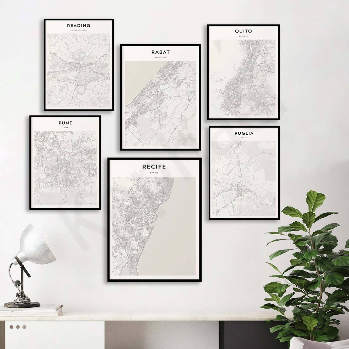 Recife. Rarotonga. Quito. Rabat. Queenstown. Quebec. Punta Del Este. Pune. Puglia. City Travel Map Poster