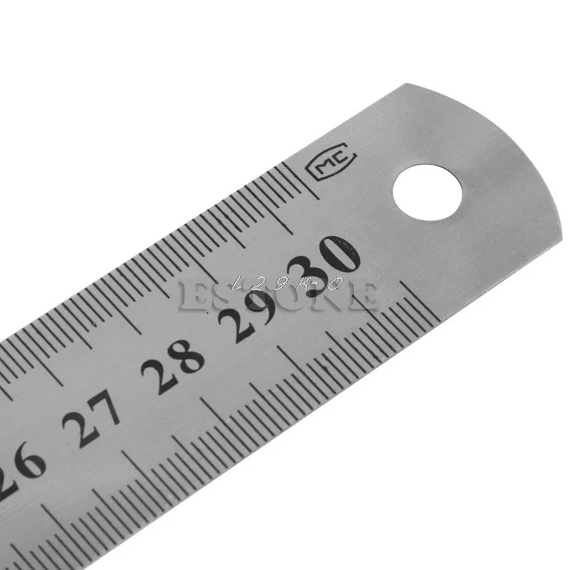 30CM 12"Steel Stainless Pocket Metric Metal Ruler Measurement Double Sided