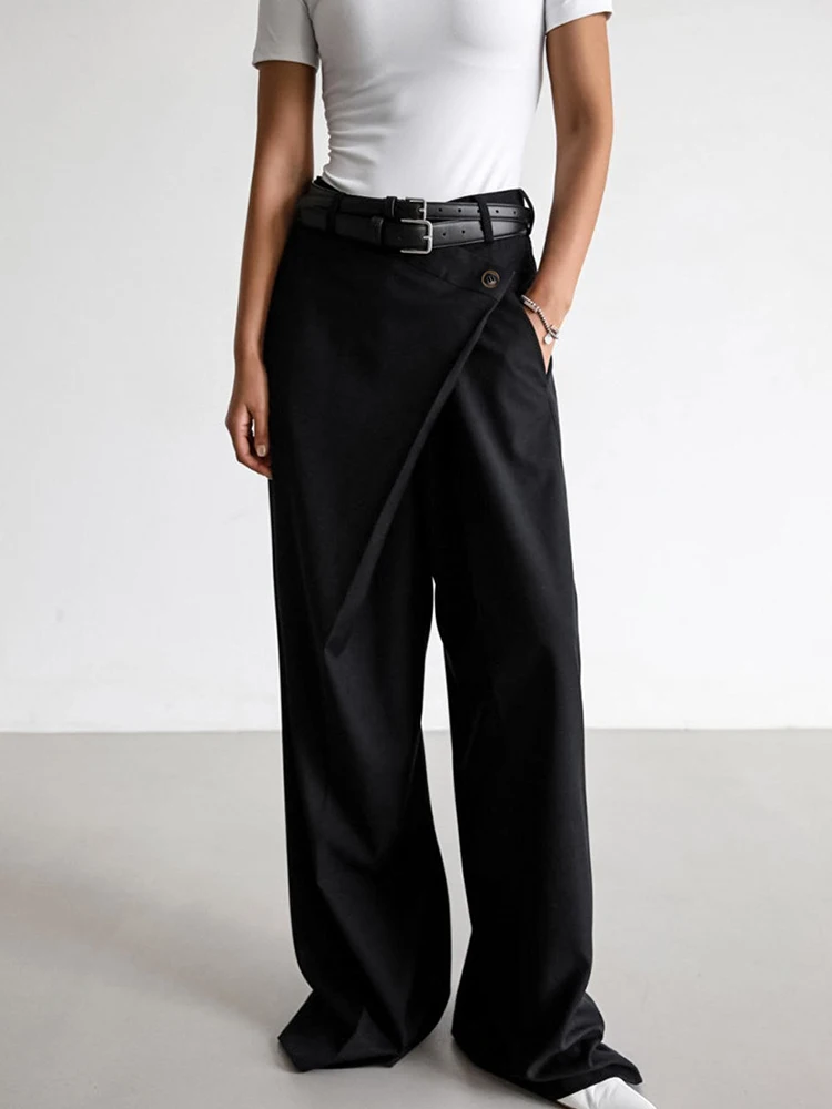 Mueyaruho Autumn Winter 2024 Women Asymmetric Trousers Solid High Waist Wide Leg Pants For Women Female