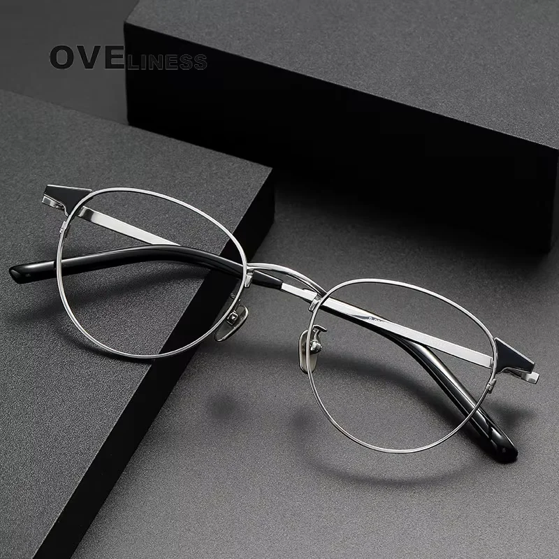 

2025 Vintage Round Pure Titanium Glasses Frame for Men Eyeglasses Frames Women Korea Luxury Brand Eyewear spectacles