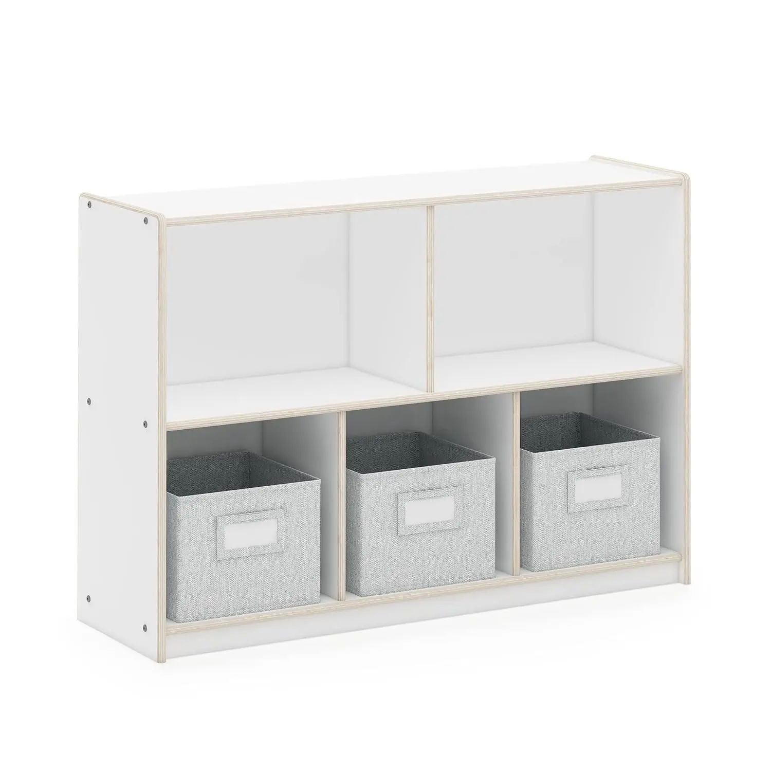 

EdQ 5 Compartment Storage 30'' White with Fabric Bins: Wooden Organizer Cabinet for School Supplies and, Customized
