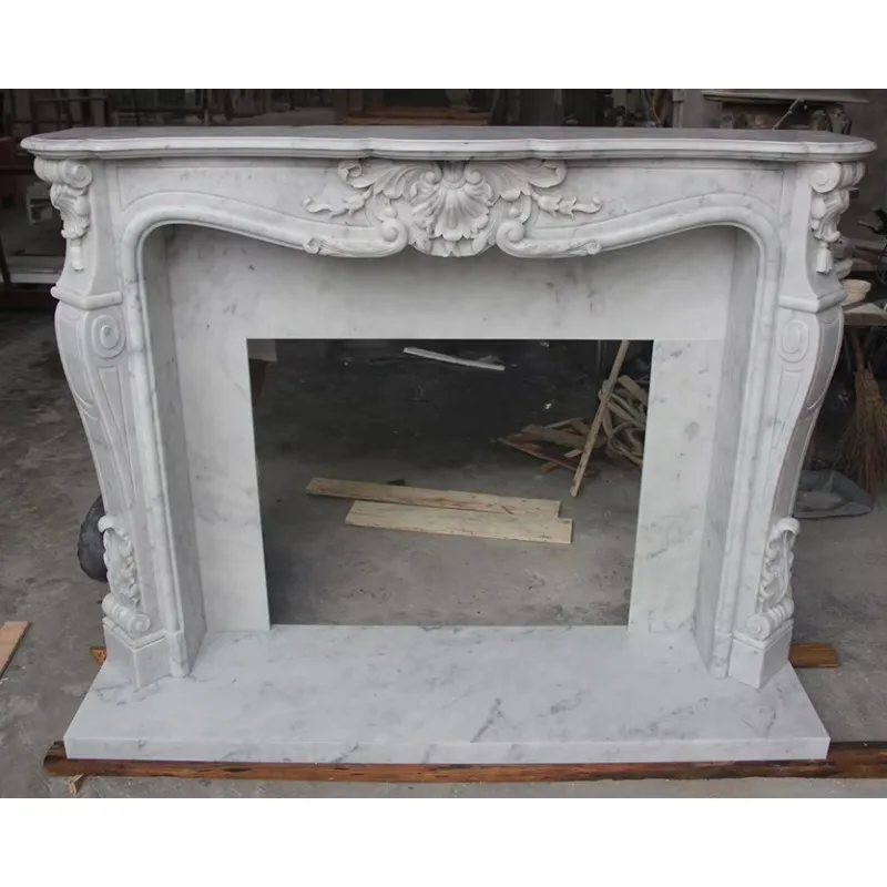 Sharpened white marble fireplace hearth