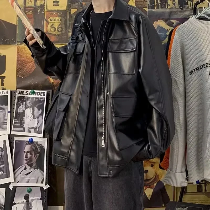 Otoño Invierno algodón estilo puerto Retro Casual silueta suelta Cool moda negro cremallera motocicleta chaqueta de cuero Mujer