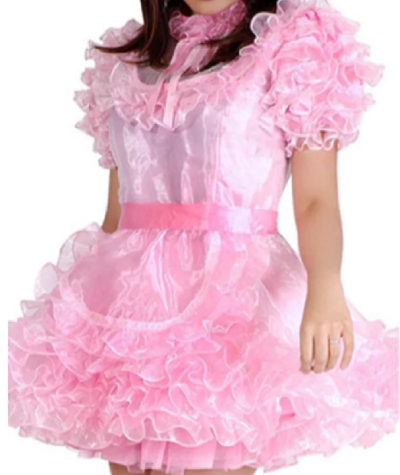 Hot Selling Lockable Sissy Pink Lovely Fluffy Dress Gothic Maid Costume Customization