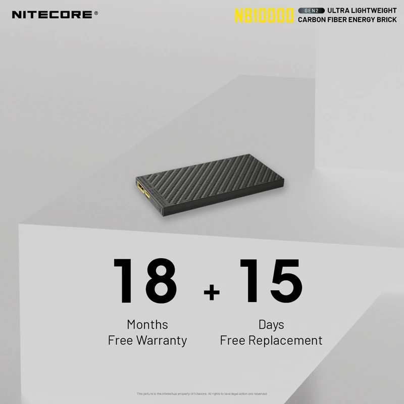 Ultra Lightweight Carbon Fiber Mobile Charger NITECORE NB10000 GEN2 10000mAh Power Bank with Two-way PD + QC 3.0 Output