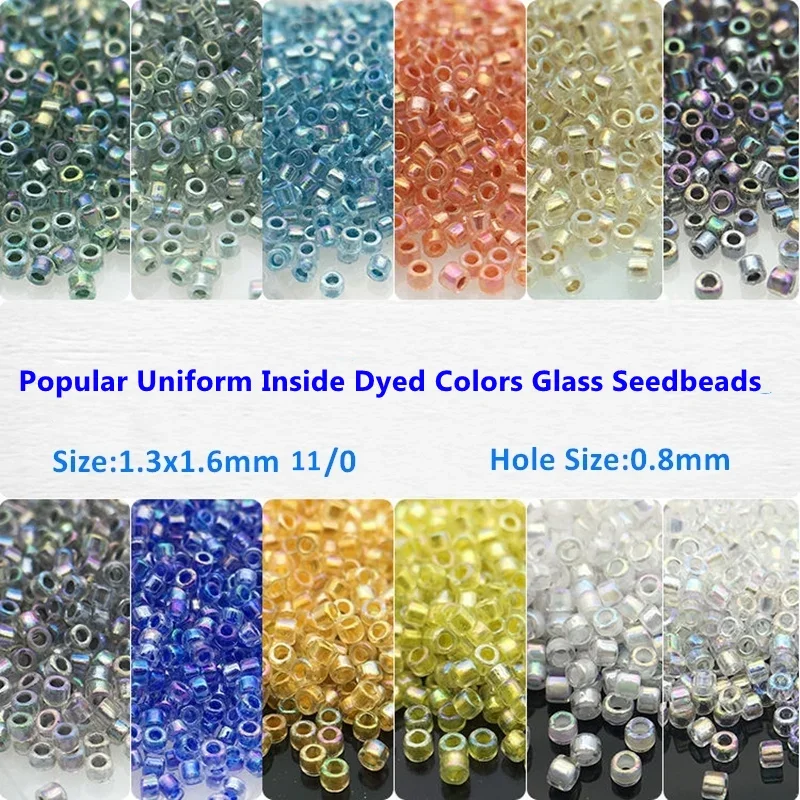 11/0 Glass Beads 1.3x1.6mm Inside Dyed Colors Spacer Seedbeads For French Embroidery Diy Jewely Making Accessories