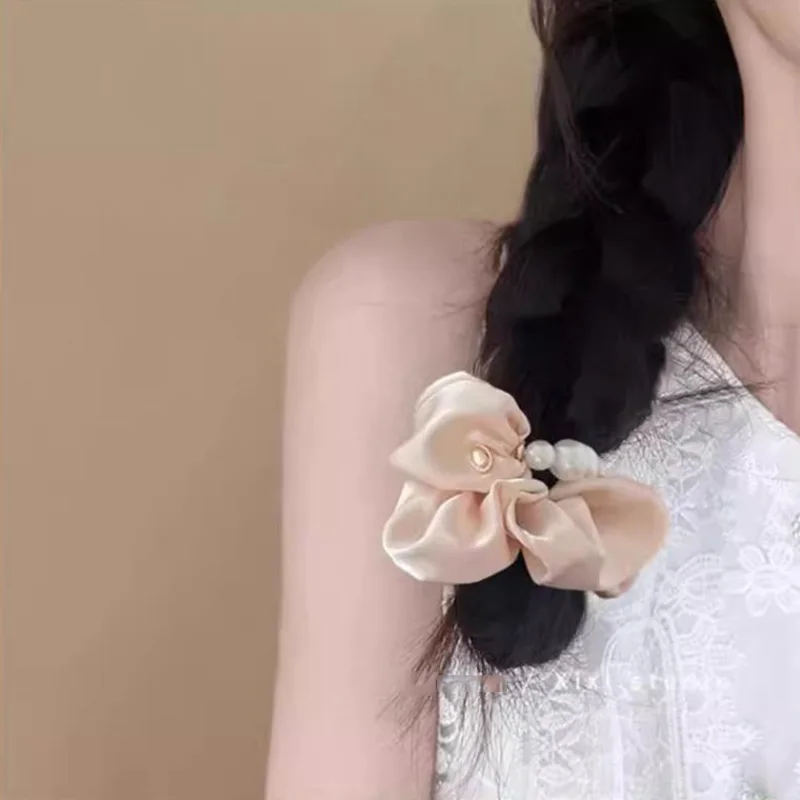 Elegantes Haargummi mit Perlen im Darm-Stil für Damen und Mädchen, süßes Haarornament, Pferdeschwanzhalter, Haargummi, Haar-Accessoires – Detail 5