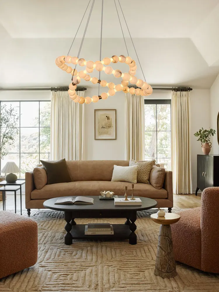 2025 New Trend Marble Ring 50-100cm Led Chandelier Lustre Alabaster Hanging Lamps Suspension Luminaire Lampen For Dinning Room