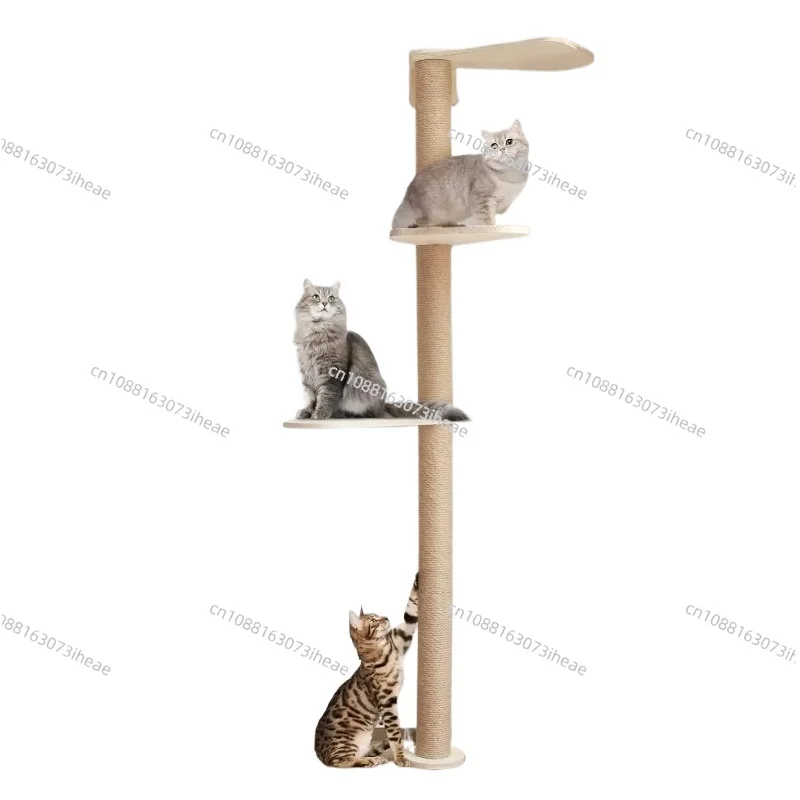 Wooden tower floor to ceiling adjustable, tree height with cat pole, cat tree with climbing floor