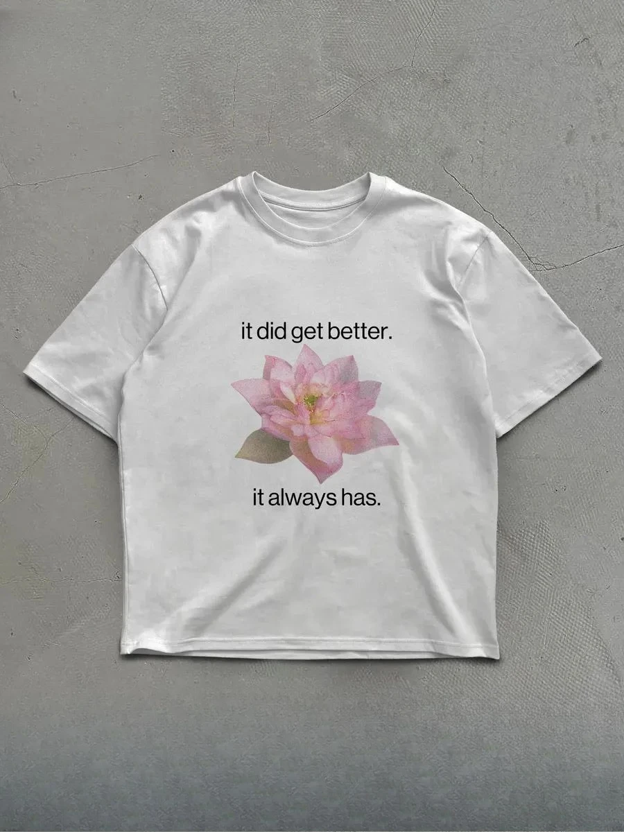 Lotus Print Short Sleeve Harajuku Vintage Top Y2K Top Fashion Short Sleeve Top Casual Loose Streetwear Round Neck T Shirt Unisex