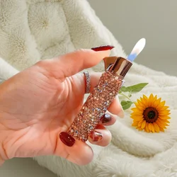 NEW Luxury Diamond Lighter Open Flame Crystal Gemstone Inflatable Mini Lighter Ladies Compact Convenient Rhinestone Lighter Gift