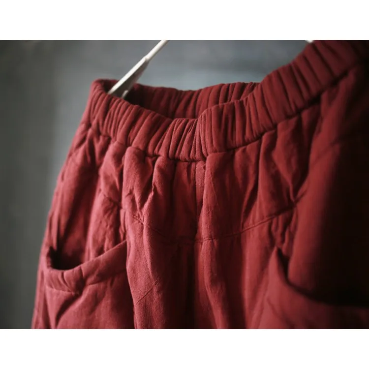 Pantalon de Yoga rétro en coton et lin pour femme, ample, grande taille, chaud, Harlan, artistique, décontracté, automne hiver