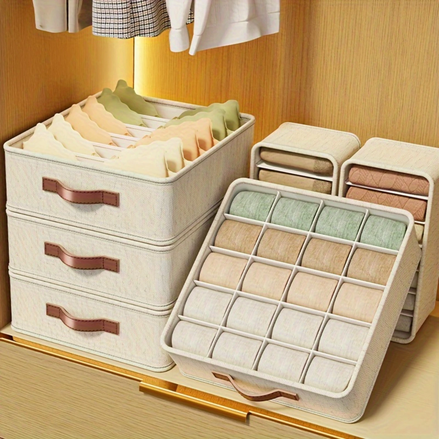 1/3pcs Underwear Drawer  Box With Grids, Foldable Socks  Drawer Divider Basket For Ties, Belts, Household Space Saving Organizer